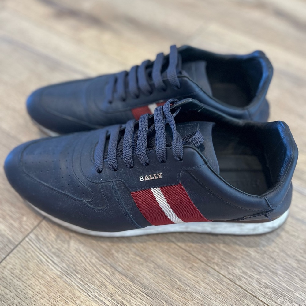 Bally Men's Black Sneakers with Red Stripes